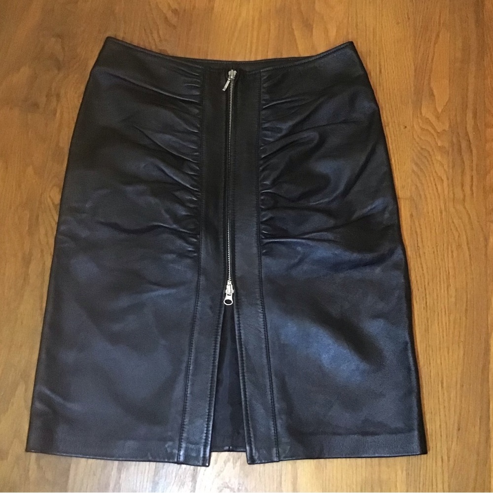 Ezza by Michael Hoban Black Leather Skirt